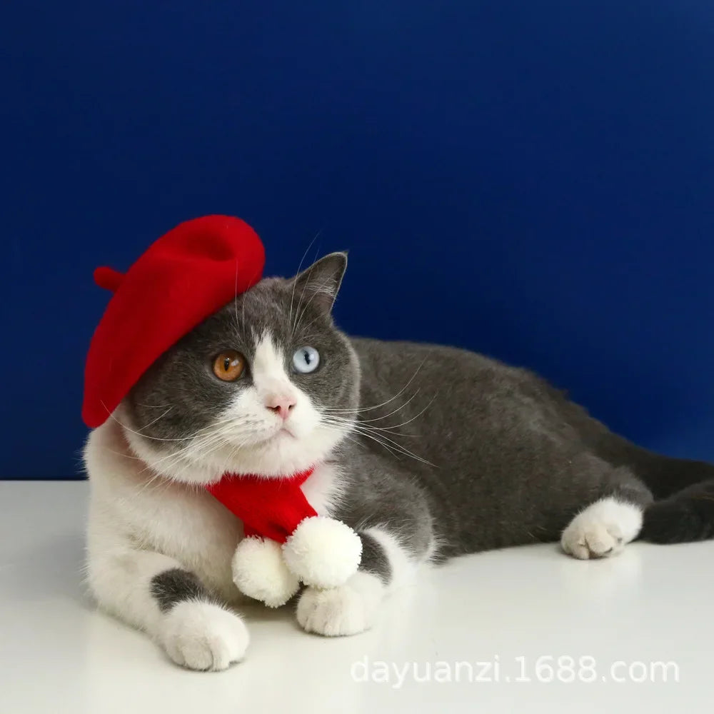 Dog Cat Beret Wool Hat Headband French Artist Beanie Beret